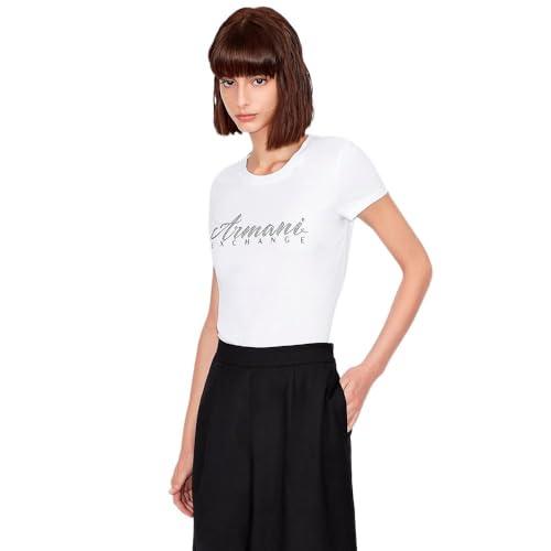 Armani Exchange Short Sleeve Classic Script Logo Scoop Neck T-Shirt, Bianco (Bianco Ottico), XL Donna