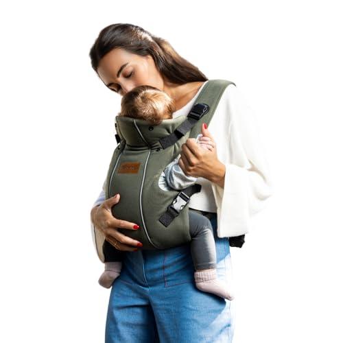 Jané Dual, Marsupio Porta Bebè Neonato, Zaino per Bebè Ergonomico, dalla Nascita fino a 15 kg, 3 Posizioni, Traspirante e Imbottita, Verde