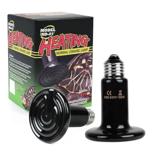 Adiwo 2 Pezzi 100W Lampadina Riscaldante in Ceramica, E27 Rettile Lampada a Infrarossi Riscaldante, Lampada Rettile, per Anfibi e Rettili Tartaruga, Uccelli, Lucertola, Serpente