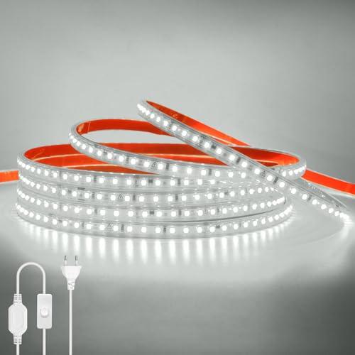 HEGEHE Striscia LED 220V [15M, Bianco 6000-6500K], con impostazione ON/OFF, 120LEDs/m Striscia LED impermeabile IP65 flessibile e tagliabile CRI90+, illuminazione decorativa per casa e negozi