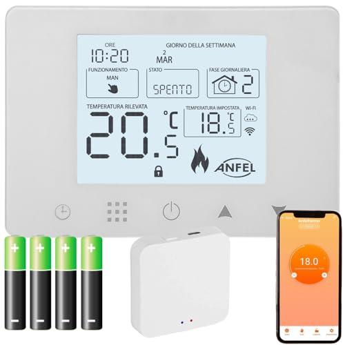 CRONOTERMOSTATO WIFI A BATTERIE PROGRAMMABILE SMARTPHONE APP ALEXA TERMOSTATO CALDAIA DA PARETE O BOX 503 display in ITALIANO con Gateway Zigbee