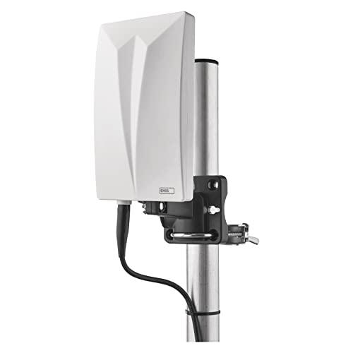EMOS - Antenna interna ed esterna VILLAGE, antenna attiva universale per la ricezione a lunga distanza (0-80 km) di DVB-T2, DAB, FM, Full HD, con filtro LTE integrato, filtro 4G, 5G e amplificatore