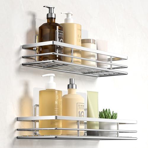 Saffruff 2 Ripiani Doccia Senza Foratura, 2 Pezzi, Organizer Bagno, Supporto Shampoo, Supporto Doccia, Argento, Minimalista Moderno
