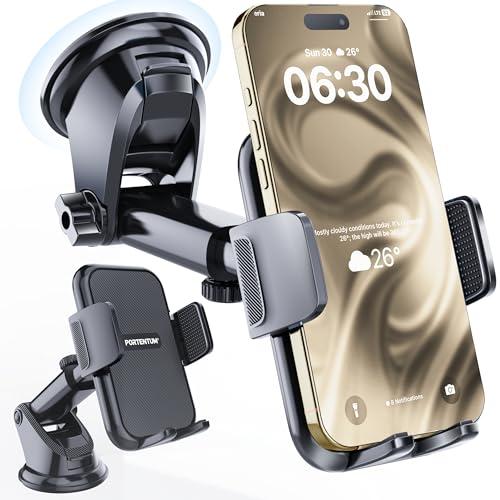 PORTENTUM Porta cellulare auto con ventosa per telefono rinforzata – Nuova versione 2026 – Rotazione a 360° e braccio estensibile – Cruscotto e parabrezza – Compatibile con telefoni da 4 a 7,5