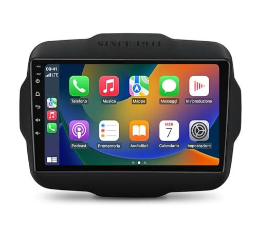 Autoradio Android 9 Pollici per Jeep Renegade 2014-2019, Schermo Touch HD, Apple CarPlay & Android Auto, GPS Navigatore, Bluetooth WiFi USB (4GB RAM 64GB ROM) CTB-RNG10X