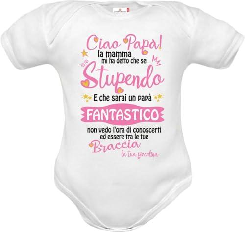 body neonato bianco frase papà mamma mi ha detto che sei stupendo e fantastico in manica corta puro cotone (papa-f-girl-w-mm 0 mesi)