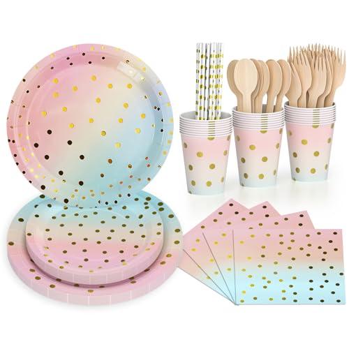 DN DENNOV 168 pz stoviglie usa e getta compleanno ragazza stoviglie compleanno piatto arcobaleno piatto bicchieri cannuccia cucchiaio forchetta tovaglioli di carta decorazione per 24 ospiti