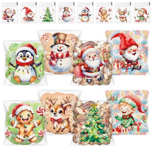 SULOLI 120 Pezzi Sacchetti da Regalo Natale,Sacchetti Cellophane Autoadesivi,Bustine Trasparenti per Decorazioni Natalizi Caramelle Biscotti Cioccolati (Multicolori 1)