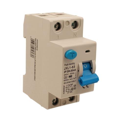 RCCB Interruttore Differenziale Puro Tipo F 25A, 1P+N, 2 Moduli DIN, 30mA, 6000A, AC 230V, IP20
