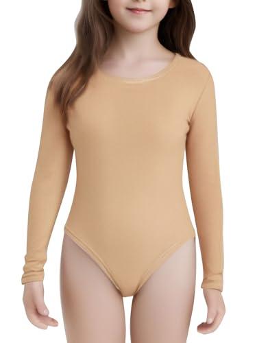 Loodgao Bodysuit Termici Per Bambina Bambine Per Danza Maniche Lunghe Con Foderatura In Lana Per Ginnastica E Danza Scollo rotondo color carne 8-9 anni
