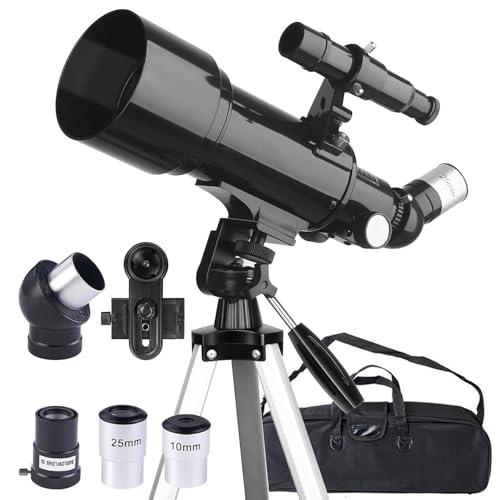 Misilmp Telescopio, Astronomia Telescopio Professionale 70/400mm per Principianti con Cannocchiale 5 x 24 e Treppiede, Refrattori Telescopi per Bambini Adulti, per Luna Pianeta Guarda(Nero)