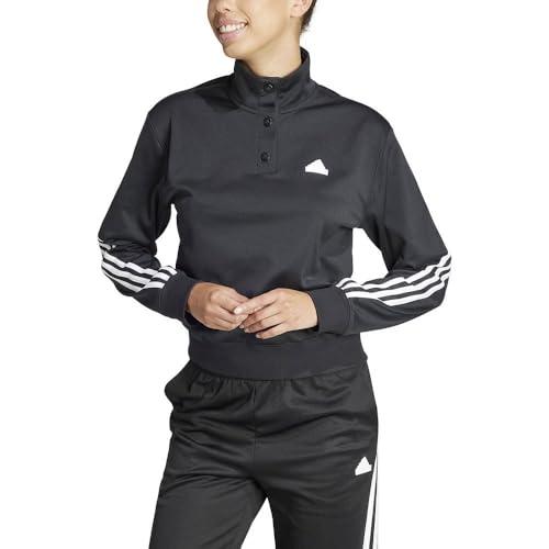 adidas Donna Iconic Wrapping 3-Stripes Snap Track Jacket, Black/White, L