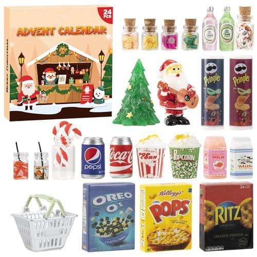 WEVOL Calendario Avvento 2025 Miniature Natalizie Bambini, 24 Pezzi Accessori Casa delle Bambole Cibo e Bevande Set, Mini Calendari Avvento Giocattolo Regalini Oggetti per dai 3 Anni Kinder