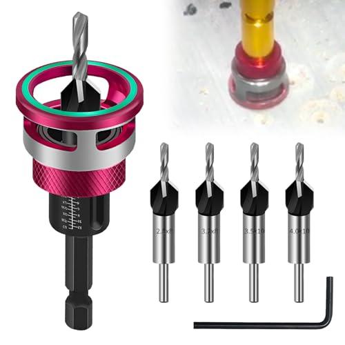 Set di 6 punte per svasatura conica, per legno con arresto di profondità, con attacco esagonale da 1/4