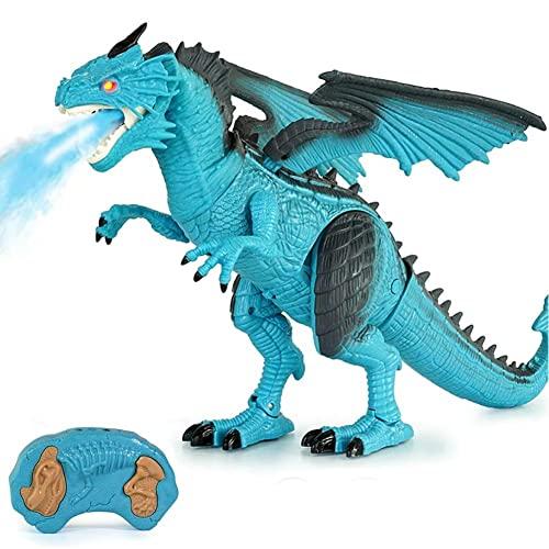 BAKAJI Drago Dinosauro Robot Radiocomandato Giocattolo per Bambini con Luci Suoni ed Effetto Sputa Fuoco con Fumo Cammina Muove Testa e Ali Curato in Ogni Dettaglio Altezza 47 cm