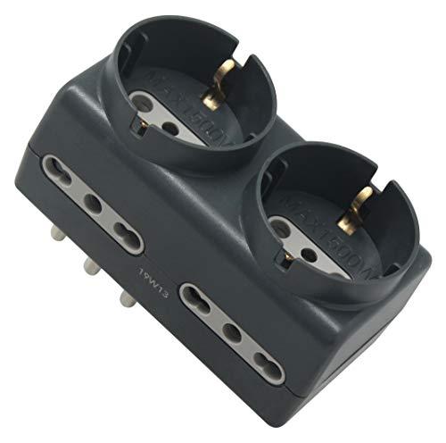 Electraline 71067 Adattatore Per Spina Tedesca, Multipresa 6 Posti 2 Schuko + 4 Bivalenti 10/16A, Grigio Scuro