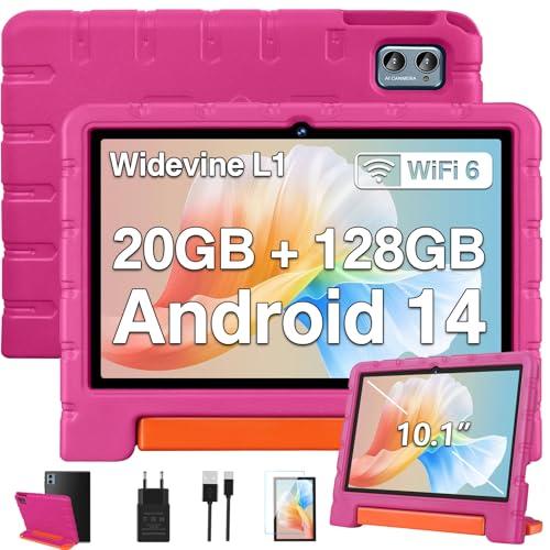 ZIOVO Tablet 10 Pollici Android 14 Tablet Bambini, 20GB RAM+128GB ROM(TF 1TB),WiFi 6 Tablet, Widevine L1/Octa-Core/BT 5.0/8+5 MP/6000mAh/Tablet per Bambini,Tablet con EVA Caso - Rosa
