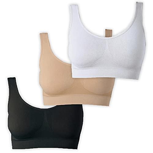 UnsichtBra Donna Set di 3 Reggiseni | Brassiere Senza Ferretto | Ultra Confortevole e Invisibile | Anti Sudore | Senza Cuciture | Elasticizzato e Traspirante | Nero, Bianco, Beige | Lingerie Cotone