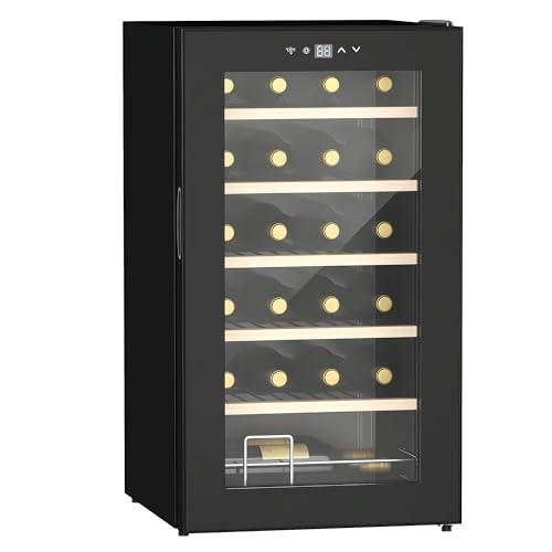 HOMCOM Cantinetta Vino Refrigerata 24 Bottiglie 65L con Temperatura Regolabile 5-20 ℃, Cantina Vino con Vetro Anti UV, Ripiani Estraibili, Display Touch, Luci LED, Nero
