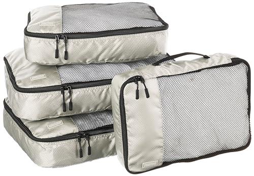 Amazon Basics Organizer da Viaggio Salvaspazio per Valigie, con Cerniera, Set da 4 Pezzi, 2 Media e 2 Grande, Grigio