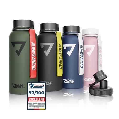 ABOVE. Borraccia Termica 1L in Acciaio Inox – Senza BPA, Doppia Parete Isolante – Mantiene Caldo 12h e Freddo 24h – 2 Tappi Inclusi per Sport e Outdoor I Scatola Regalo di Alta Qualità (Nero)