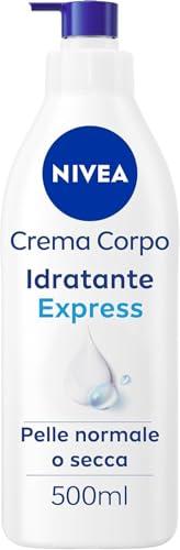 NIVEA Crema Corpo Idratante Express 500 ml, Crema idratante corpo 72h arricchita con Acido Ialuronico Puro, Minerali Marini e Siero Nutrimento Intenso, Crema corpo idratante pelle secca o normale