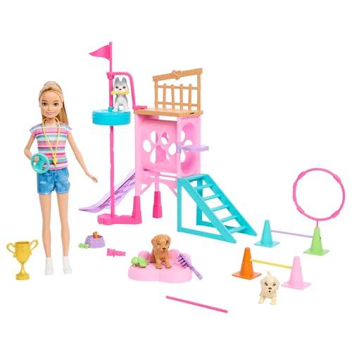 Barbie - Percorso a ostacoli per Cuccioli, playset parco giochi con bambola Stacie, 3 cuccioli e 20+ accessori inclusi, dal film Barbie and Stacie to the Rescue, giocattolo per bambini, 3+ anni, HRM10