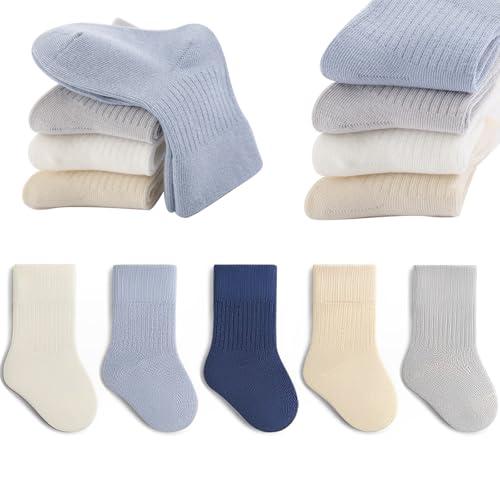 QIYIENDIAN Calzini in cotone morbido 5 paia di calzini elastici colori solidi bambini Ragazzi Ragazze（Blue,6-12M