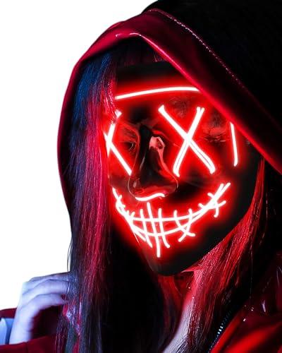 AnanBros - Maschera per Halloween, con luci a LED, maschera, per Halloween, 3 modalità di illuminazione, per cosplay e feste, colore:Rosso