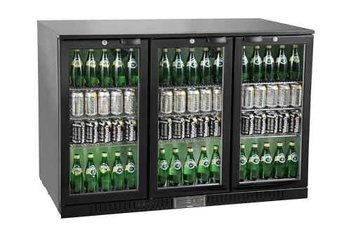 METRO Professional Frigo Vetrina per bevande con porta in vetro, 135x53x86.5cm, refrigerazione a ventola, alluminio/vetro, con serratura e chiave (Nero, 308 L)