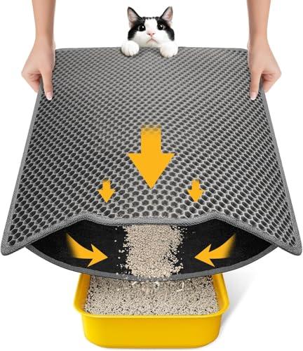 Conlun Tappetino Lettiera Gatto 58x42cm, Doppio Strato, Impermeabile, Resistente all'Uro, Lavabile, Antiscivolo Tappeto per Lettiera Gatto, Grigio
