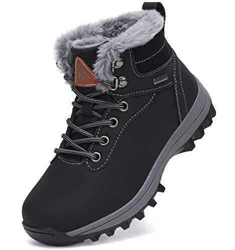 Stivali Neve Bambini Stivaletti Ragazze Ragazzi Comodi Caldi e Antiscivolo Scarpe Invernali Stivaletto Boots Nero Gr.34