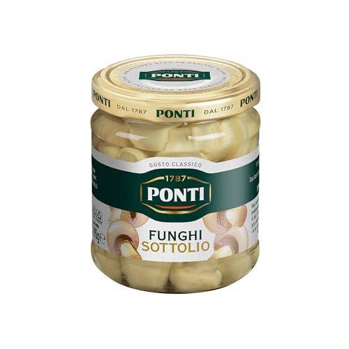Ponti, Funghi Prataioli, Funghi Sottolio Coltivati in Olio di Semi di Girasole, Gusto Ricco e Naturale, Ideale per Insaporire le tue Ricette, 100% Made in italy, 190 gr
