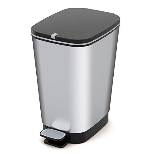 Keter Kis Chic Bin L - Pattumiera a Pedale Ideale per la Cucina con Capacità di 60 Lt, 29X44,5X60,5H cm - Grigia Metalizzata
