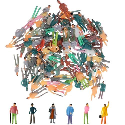 VICDUEKG 100 pezzi Mini Figure per Modellismo Ferroviario - Persone Dipinte Sedute e in Piedi in Varie Pose - Persone in Miniatura Scala H0 1:75