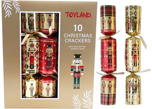 Toyland® Confezione da 10 grandi crackes di lusso senza scatto - Bomboniere per cene - Schiaccianoci e tartan - Decorazione per la tavola di Natale