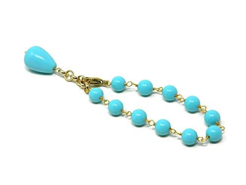 Bracciale donna con palline 8mm e ciondolo goccia in pasta di turchese – Handmade – Made in Italy – Chiusura dorata – DodiGioielli