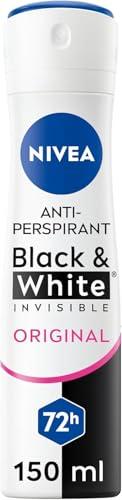 NIVEA Black & White Invisible Original Spray 6 x 150 ml, Deodorante Donna Efficace 72h, Deodorante Spray Antitraspirante Contro Odori, Sudore, Residui, Irritazioni e Macchie su Tessuti Chiari e Scuri
