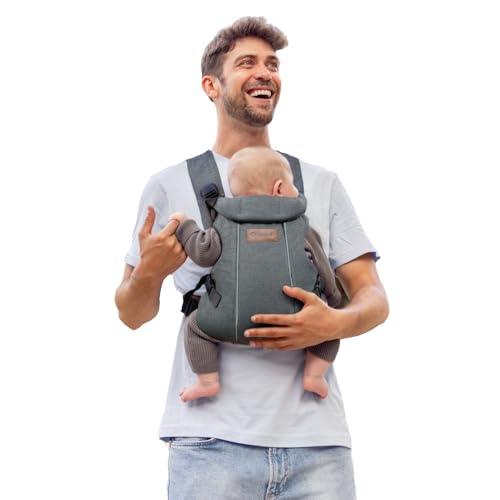 Jané Dual, Marsupio Porta Bebè Neonato, Zaino per Bebè Ergonomico, dalla Nascita fino a 15 kg, 3 Posizioni, Traspirante e Imbottita, Grigio