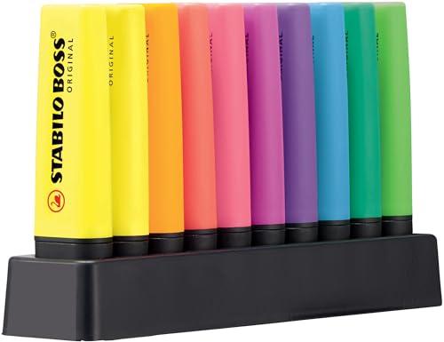 STABILO BOSS ORIGINAL - Evidenziatore - Desk-Set - Edizione 100% FLUO - 10 evidenziatori
