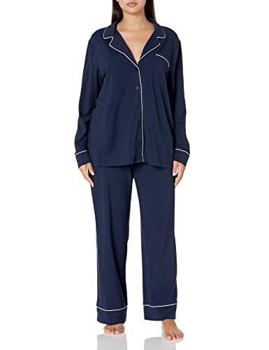 Amazon Essentials Camicia a Maniche Lunghe in Modal di Cotone e Pigiama a Tutta Lunghezza Donna, Blu Marino, L