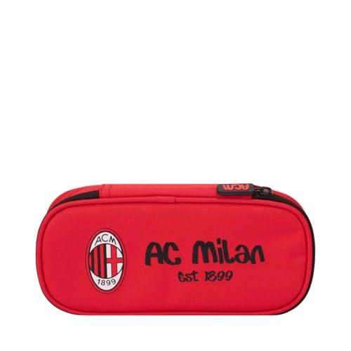 AC Milan - Astuccio Ovale con Tasca Interna, Porta Penne, Matite in Poliestere, Rosso