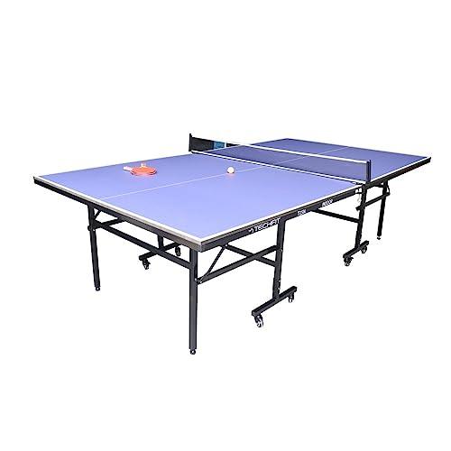 TechFit Tavolo da Ping Pong Professionale per Interni - Pieghevole da Interno con Inclinazione Unilaterale, Struttura Metallica Nera, Rete da 180 cm, Roti Silconate con Freni, 274x152,5x76 cm