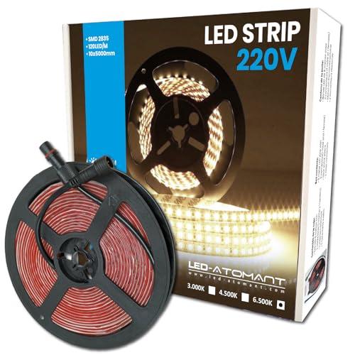 LED ATOMANT Rotolo da 5 metri di Striscia LED Diretta a 220V, 12W/m, Colore Bianco Freddo (6500K), Impermeabile (IP65), Taglio ogni 10cm