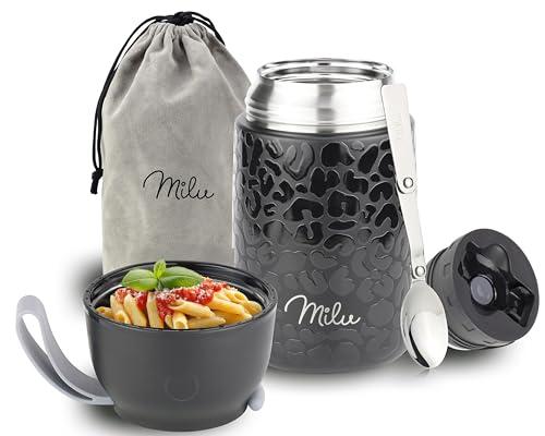 Milu Thermo per Alimenti 650 ml Contenitore Termico di Acciaio Inossidabile, Isotermico Sottovuoto per Cibi Caldi e Freddi (Black Leopard, 650ml)