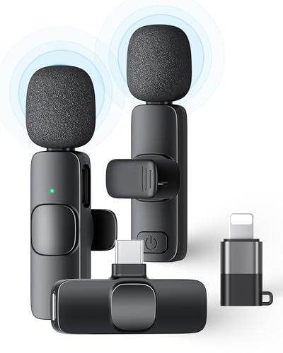 KUKIHO Microfono Lavalier Wireless per iPhone/Android (2 Trasmettitori), Mini Microfono Clip Riduzione Rumore Plug-and-Play per Registrazioni Video, Podcast, TikTok, YouTube, Vlog