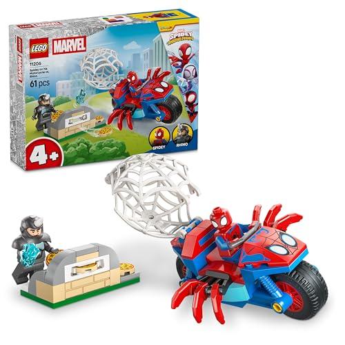 LEGO ǀ Marvel Spidey sulla Moto Contro Rhino - Motocicletta Giocattolo da Supereroe con 2 Minifigure - Regalo per Bambini da 4 Anni in su Fan dello Show di Spidey e i Suoi Fantastici Amici - 11206