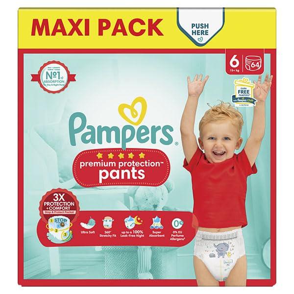 Pampers Premium Protection Pants Taglia 6, 66 Pannolini Mutandine, 13 kg-19 kg, Con una Tenuta a 360° e barriere antiperdite morbide 2 volte più larghe rispetto a quella anteriore per comfort e