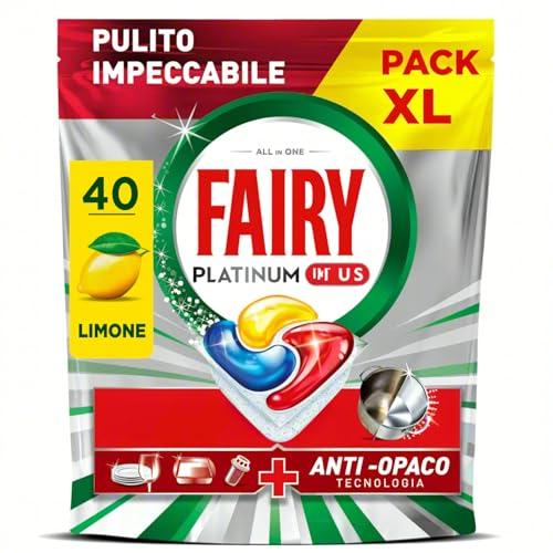 Fairy Platinum Plus Dishwasher Tablets, 40 Capsules, Lemon, Detergent with Anti-Matte Technology, Against Grease and Hard Cracks Even in Short Cycles (4 packs, total 160 capsules)