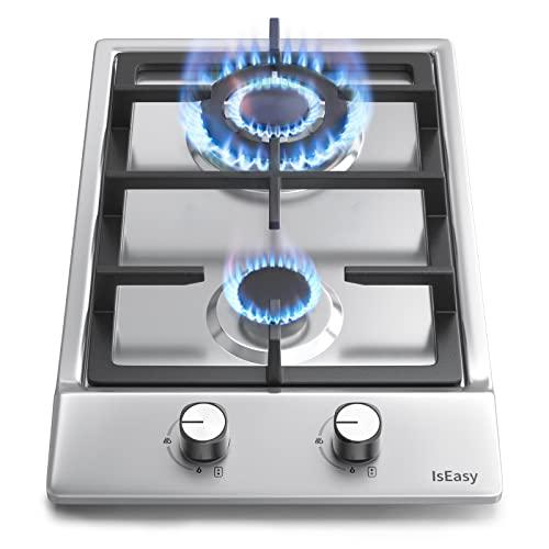 Piano cottura a gas 2 Fuochi, 4300 Watt, Protezione Flame-Out, Accensione Elettrica, Gas Naturale/Propano/Butano, Acciaio Inossidabile